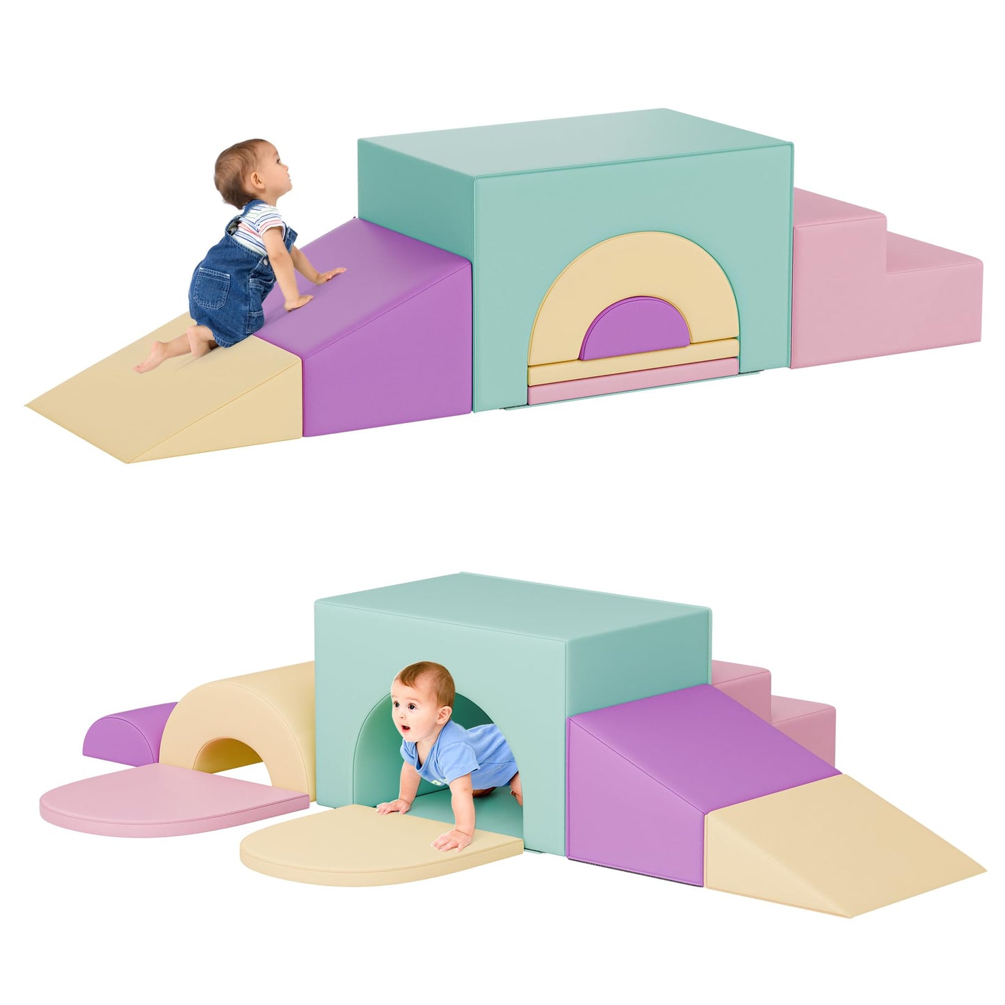 Tolead Soft Foam Climbing Blocks Set - Large 5-In-1 Soft Play Toys Crawling & Sliding Climbing Arch For Toddlers, Foam Playset F