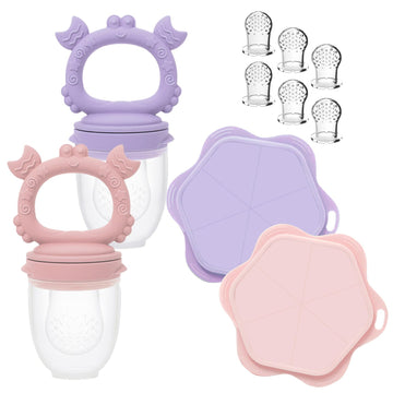 Ginbear Baby Fruit Food Feeder & Popsicle Molds Combo (Set Of 2), Silicone Teething Feeders With Freezer Tray For Infants 4 Mont