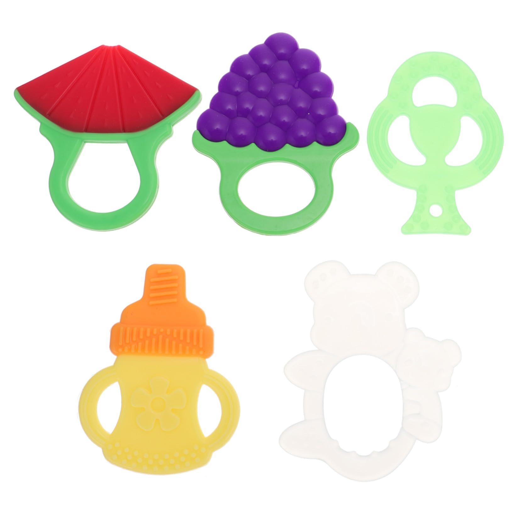 IWOWHERO 5pcs Silicone Teether Cartoon Molar Chew for Newborns Soothing Gum Relief Sensory Development Gift for Teething