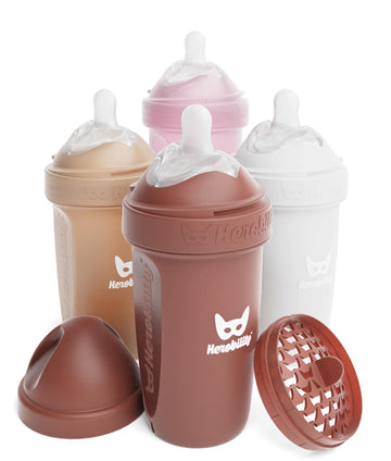 Herobility Double Anti-Colic Baby Bottles - 8.5 Fl Oz/240Ml - 4-Pack - Multicolor - Sand, Woodchuck, Pink, White
