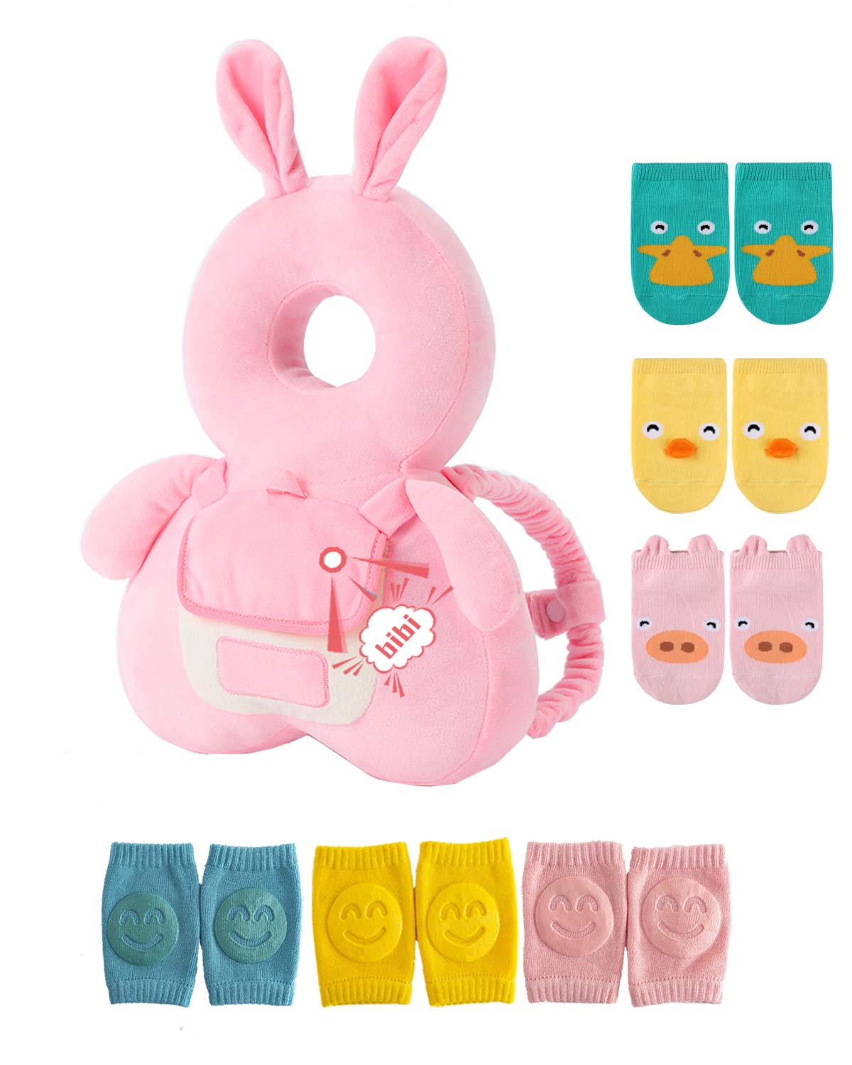Head Safety Protector Pad For Baby Toddler Walker,Infant Talking Head Protection Backpack Cushion (Z Pink Bunny Sets)