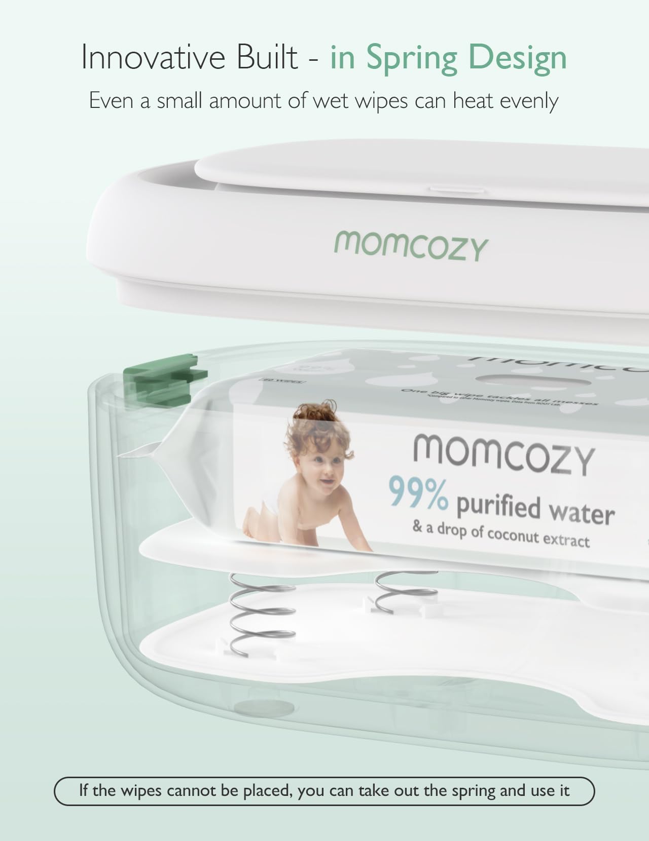 Momcozy Baby Wipe Warmer, Innovative Spring Design, Large Capacity Wipes Dispenser, Fast And Even Heating, 4 Modes Of Temperatur