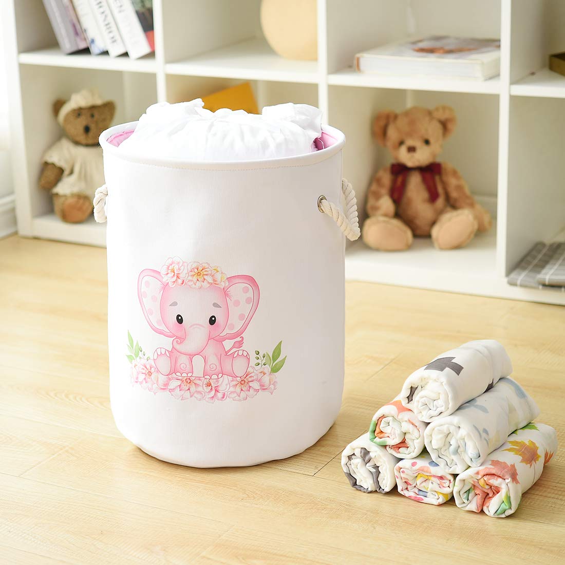 INough Baby Basket Pink Hamper Large Kids Hamper Baby Laundry Hampers for Nursery Girl, Girls Laundry Baskets for Kids, Dirty Cl