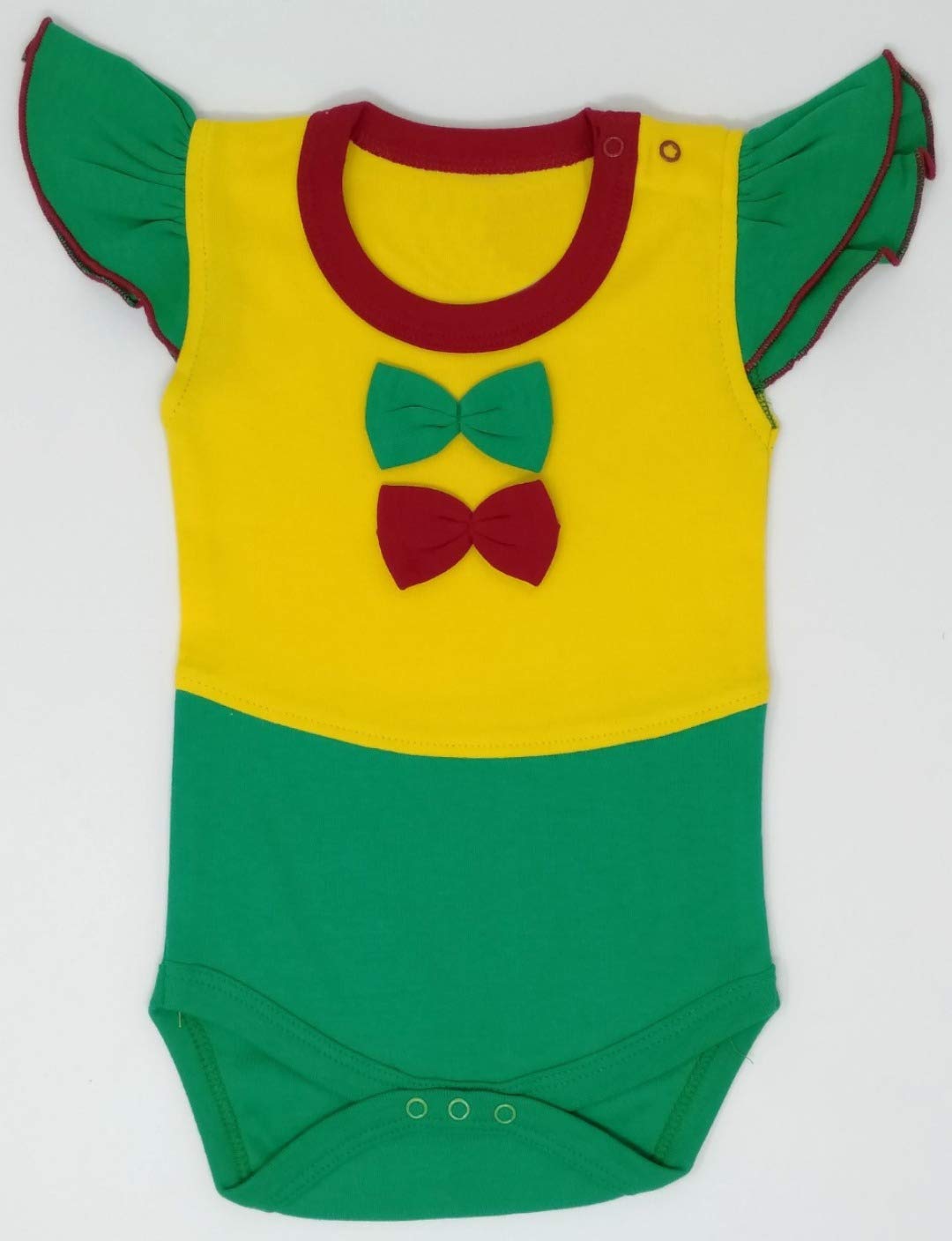 Kaboos 100% Cotton Yellow And Green Striped Baby Bodysuit (03 Months)