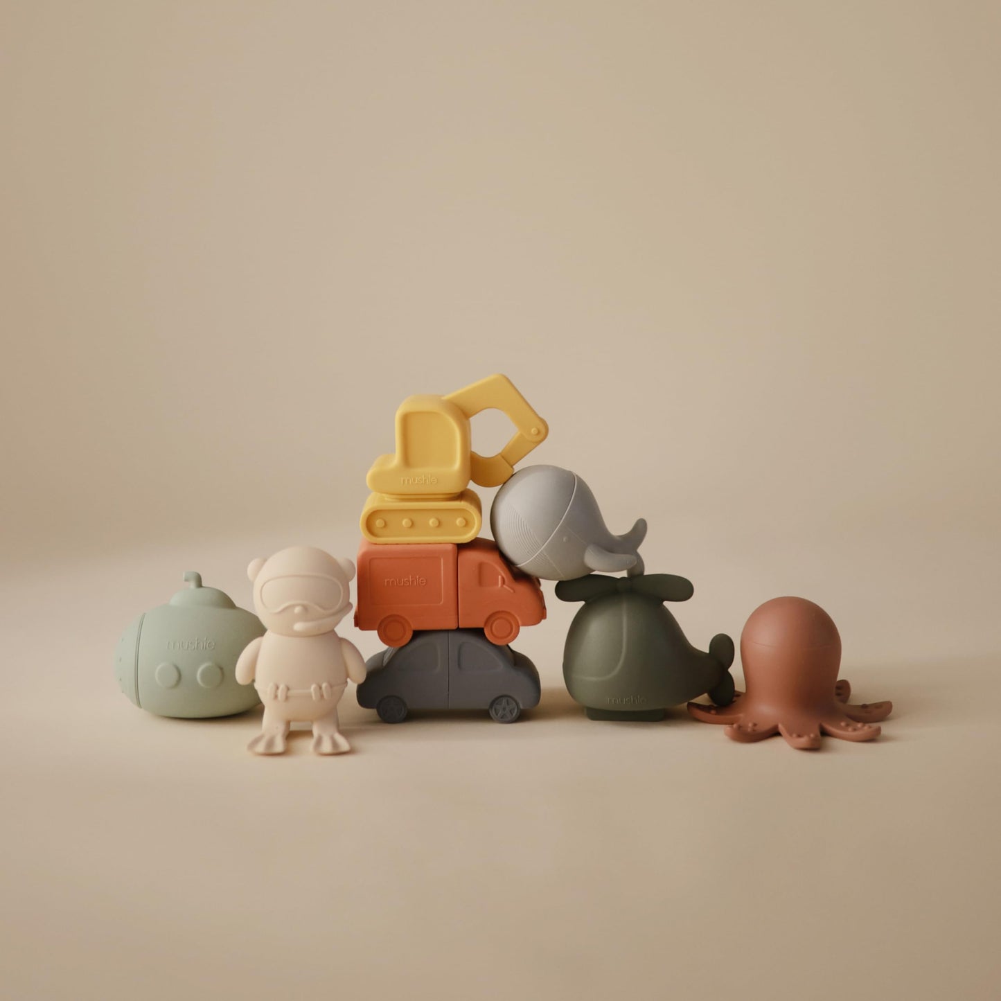 mushie Vehicles Bath Toys Play Set for Toddlers | 100% Food Grade Silicone | Mold Free, Pack of 4