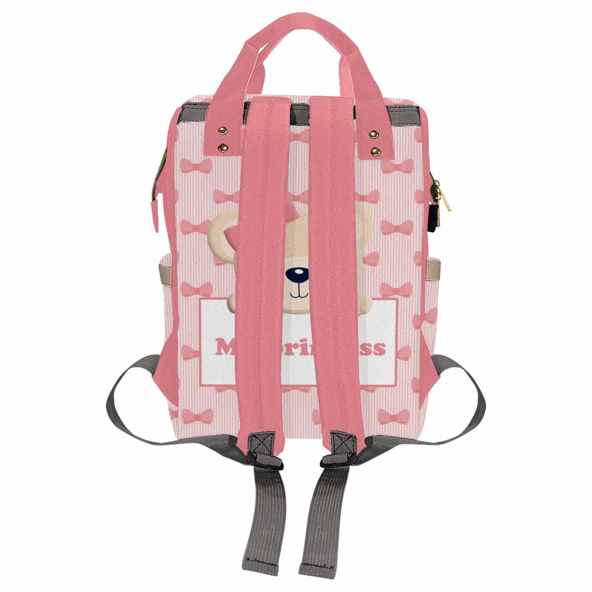 Artsadd Personalized Diaper Bag Backpack With Name, Customized Pink Bow Tie Nappy Backpack With Thermal Pockets Multifunction Sh