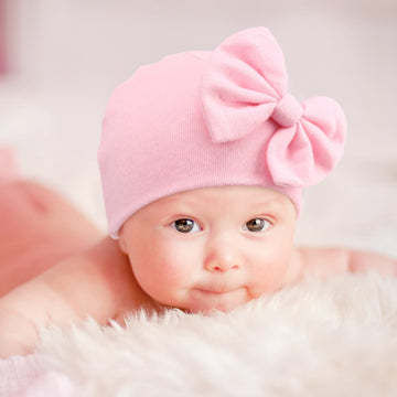 Bqubo Newborn Baby Girls Hats Mittens Set Hospital Hat Beanie Infant Bow Hats Baby Cotton No Scratch Gloves For 0-6 Months