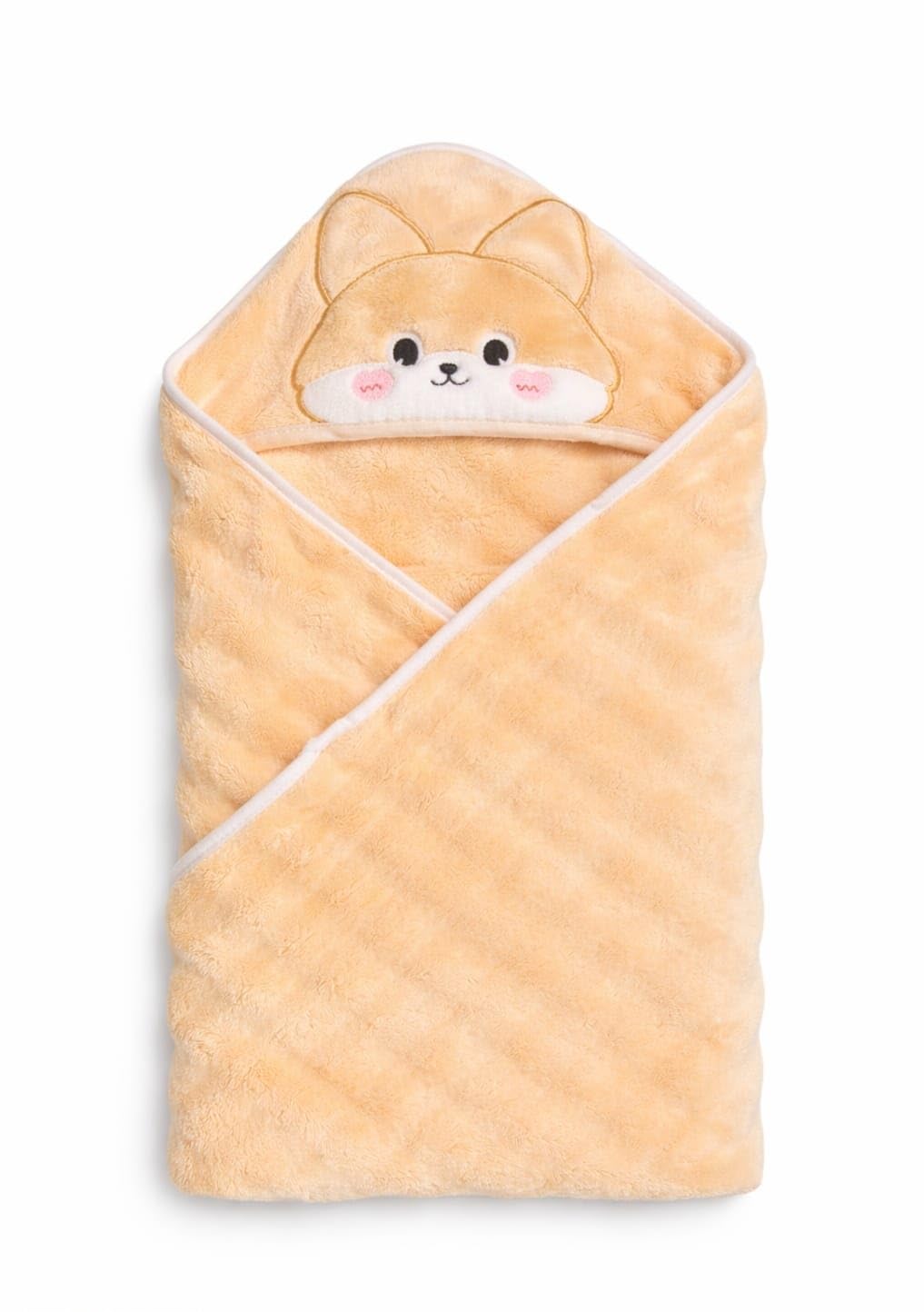 Hi mom Kids World Baby Hooded Towel, Soft Plush Wrap, Cute Corgi Animal Design, Beige, for Newborns and Infants
