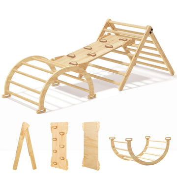 Pikler Triangle Set For Baby Climbing Toy Indoor Playground For Kid | Montessori Learning Toy With Arch, Ramp, And Climbing Tria