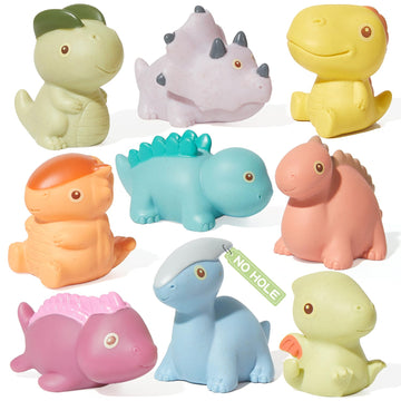 AMCHSURI Bath Toys, Dinosaur 9 Pack | Sealed, No Hole & Mold Free Bath Toys Design | Soft, Squeezable & Float on Water | Safe & 