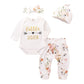 4Pcs Infant Girl Outfits Baby Sister Bodysuit Tops Floral Leggings Pants Set Bowknot Headbands Newborn Clothes (Little Sister,0-