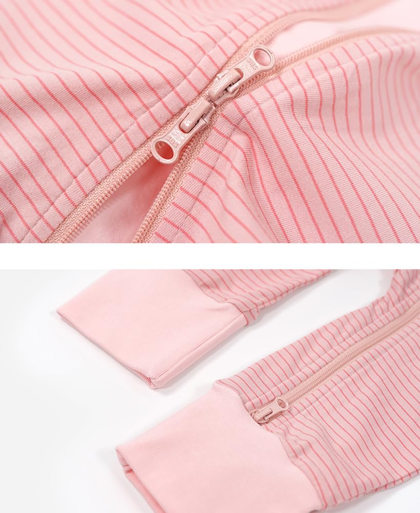 Teach Leanbh Baby Boys Girls 2-Pack Footless Pajamas Cotton 2 Way Zipper Long Sleeve Romper Jumpsuit Sleep And Play (Blue+Stripe