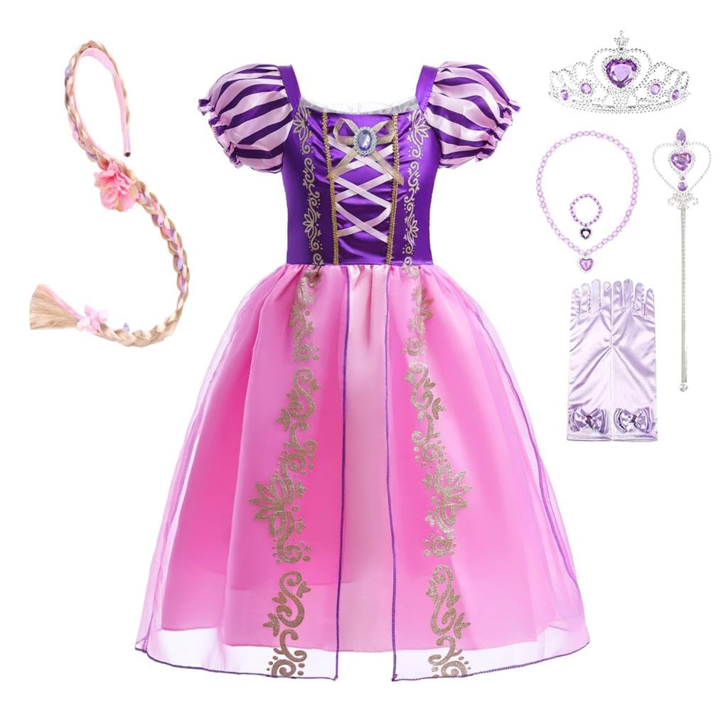 Dressy Daisy Little Girls Long Hair Princess Fancy Dress Up Costume Halloween Birthday Party Outfit With Accessories Set Size 6