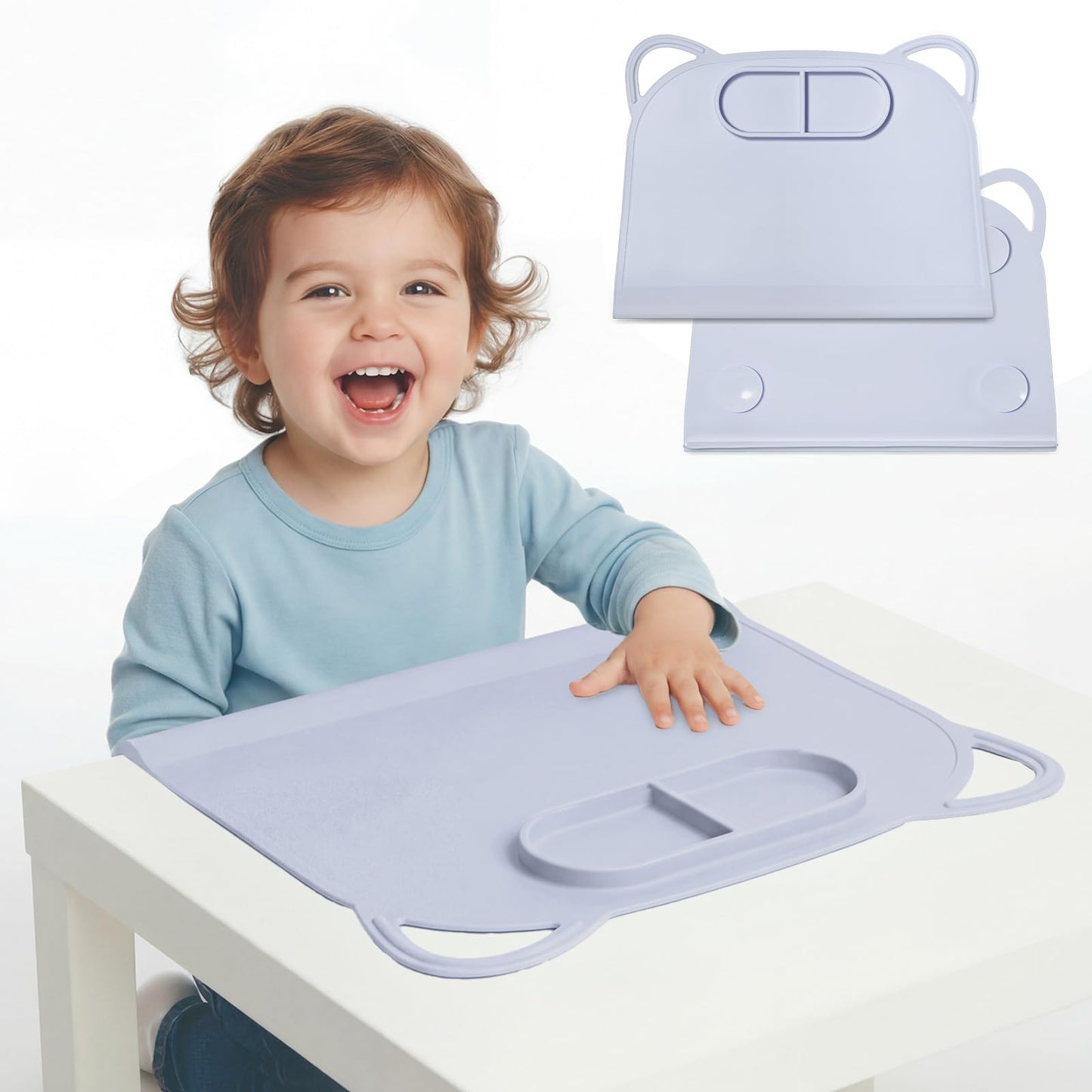 Domensi Large Silicone Suction Placemat with Teething Edge Bumper/Spill for Baby Toddlers Kids with Storage Bag, Non-Slip Dinnin