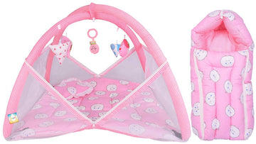 Kwitchy Baby Bedding Set New Born Baby Bed | Mattress | Mosquito Net | Play Gym | Sleeping Bags | Playmats | Cotton | Infants | 