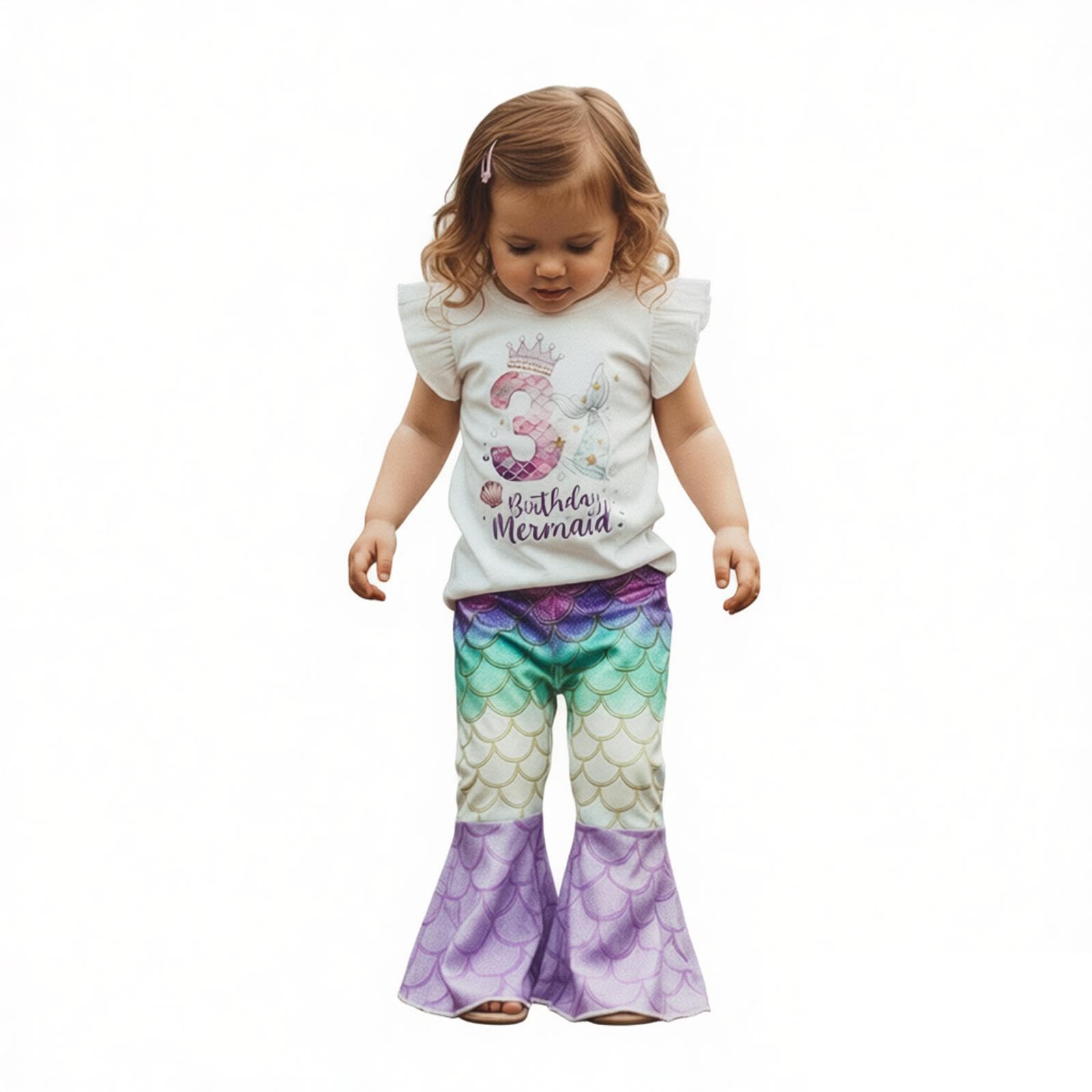 Honganda Toddler Baby Girl Birthday Mermaid Outfit 2nd 3rd 4th T-shirt Top with Mermaid Pants Summer Cake Smash Clothes Set (Thr