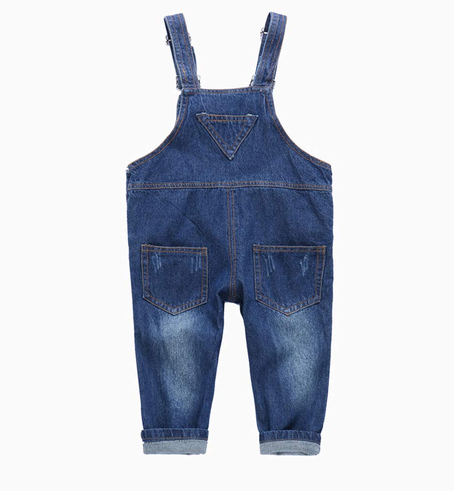 Kidscool Space Snap Leg/Crotch Mettal Buttons Reipped Denim Overalls,Blue,2-3 Years