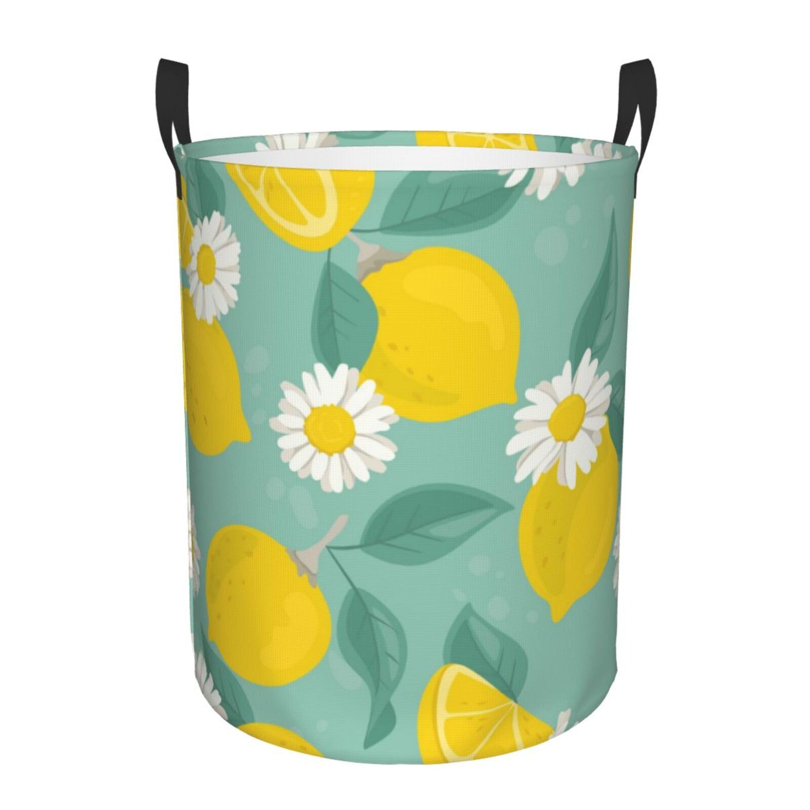 Pevtufa Lemons Chamomile Flowers And Leaves Foldable Laundry Basket Organizer,Fabric Clothes Toy Storage Basket Nursery Hamper S