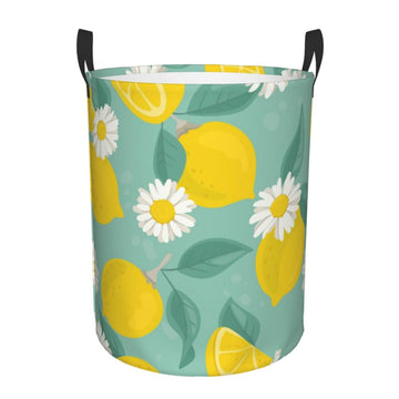 Pevtufa Lemons Chamomile Flowers And Leaves Foldable Laundry Basket Organizer,Fabric Clothes Toy Storage Basket Nursery Hamper S