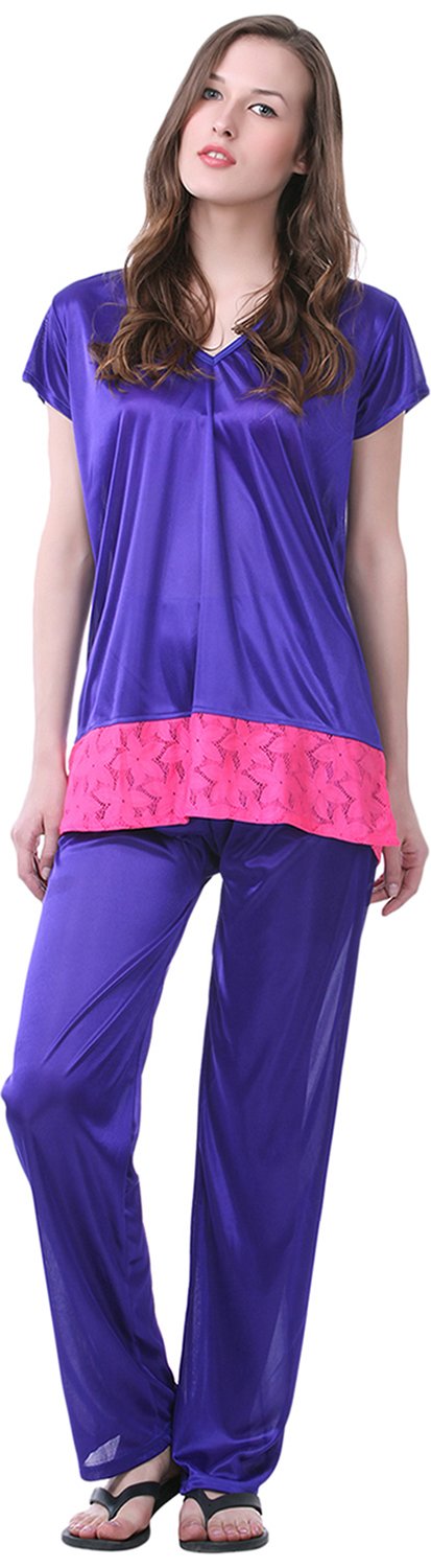 Claura Girls Satin Floral Lower Top (CL17blulowertop, Blue)