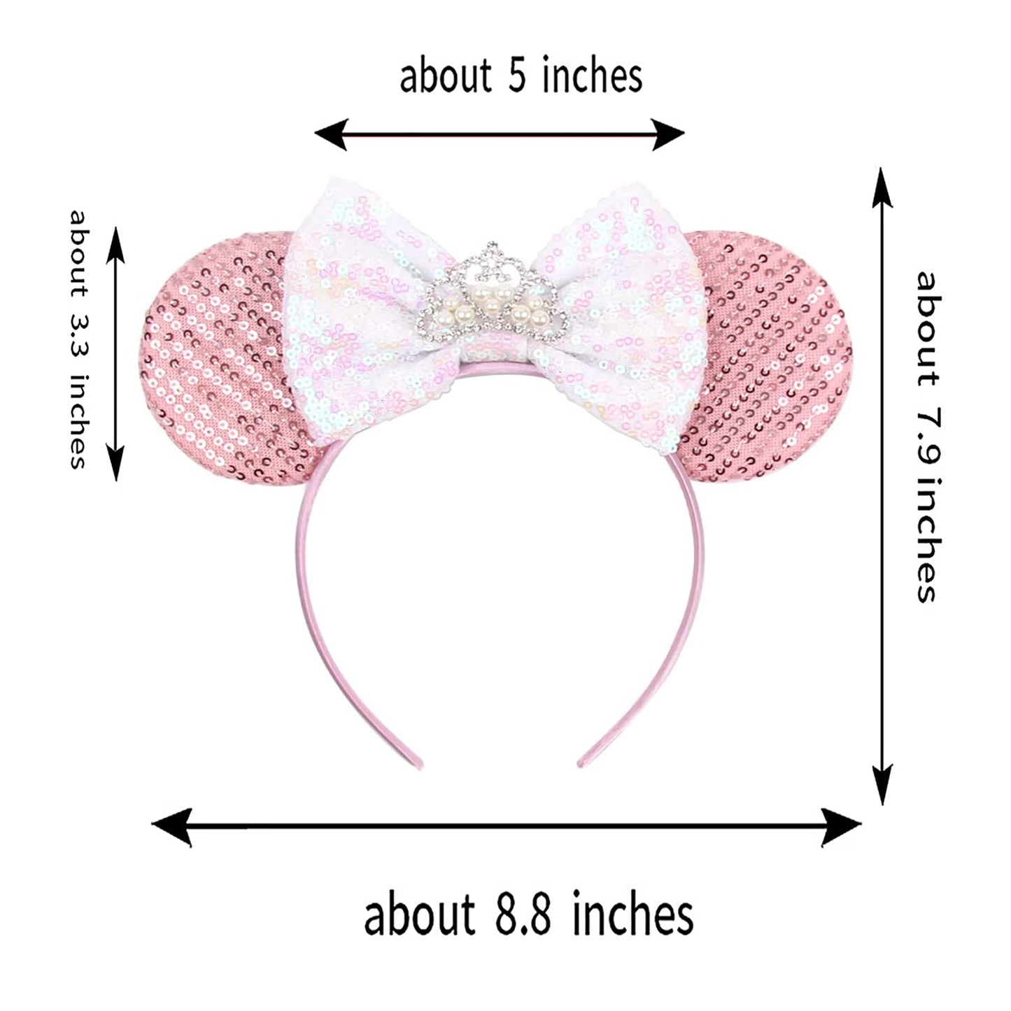 Foeran Mouse Ears Headbands Shiny Bows Mouse Ears Glitter Party Princess Decoration Cosplay Costume For Girls Women (Pearl Crown