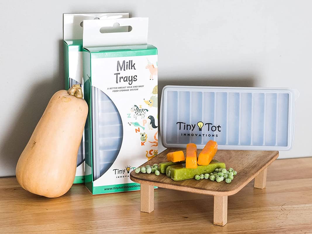 Breast Milk Freezer Storage Trays, 10-1Oz Bars, 2 Silicone Tray Containers W/Leak Resistant Lids, Food Grade Silicone (Milk Tray