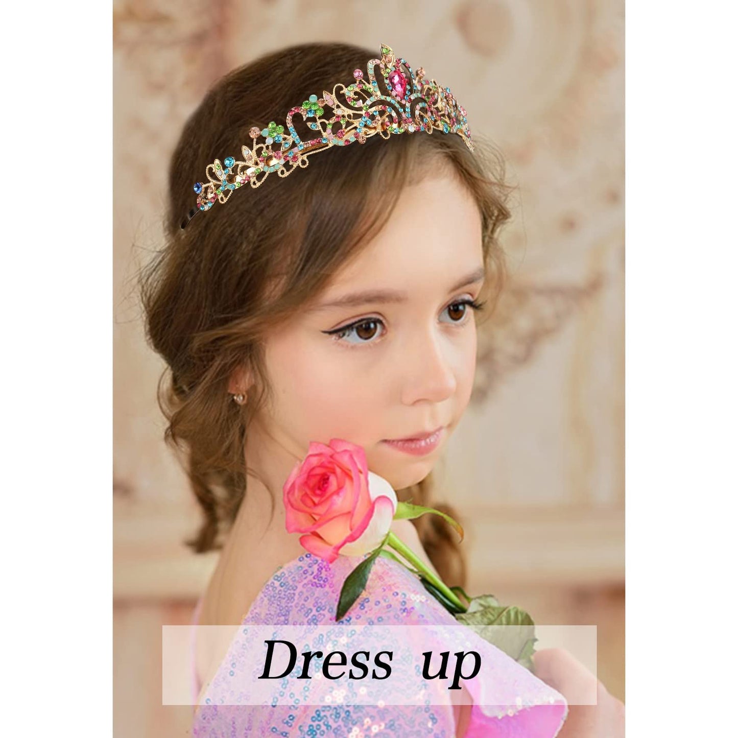 Chanaco Crystal Crown Headband For Girls, Rapunzel Kids Hair Accessories With Princess Tiara And Crowns