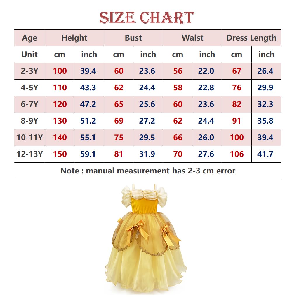 Cqdy Belle Princess Dress Costume Sleeveless Party Christmas Halloween, Yellow, 4-5T