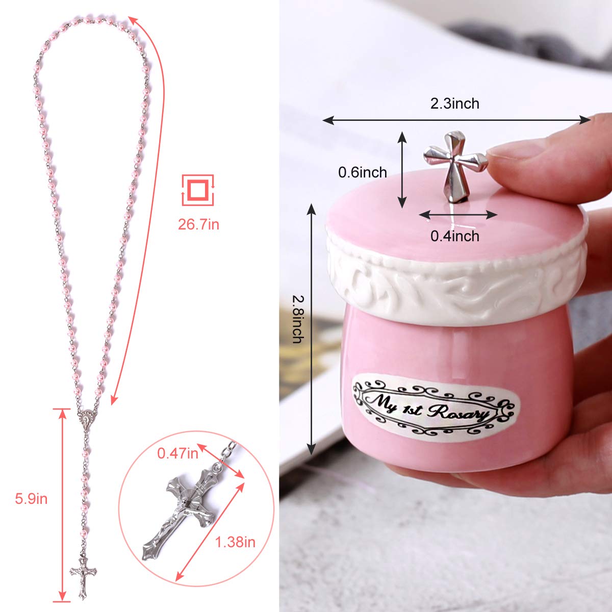 My First Rosary Cross For Girl Keepsake Box And Rosary Gifting Set, Pink