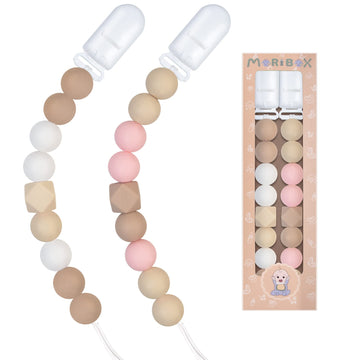 Pacifier Clips For Baby Boys Girls (Beige, Pink)