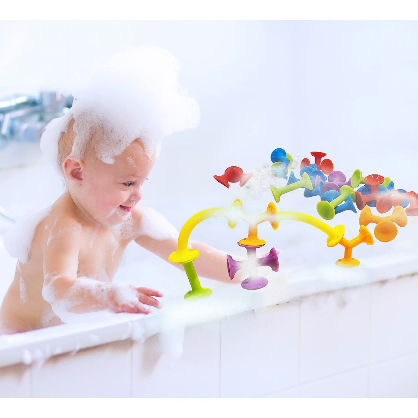 Froogly - 100 Piece Suction Toys | Montessori Toys Bath Toys Construction Building Set Silicone Preschool Toys Daycare Toys Show