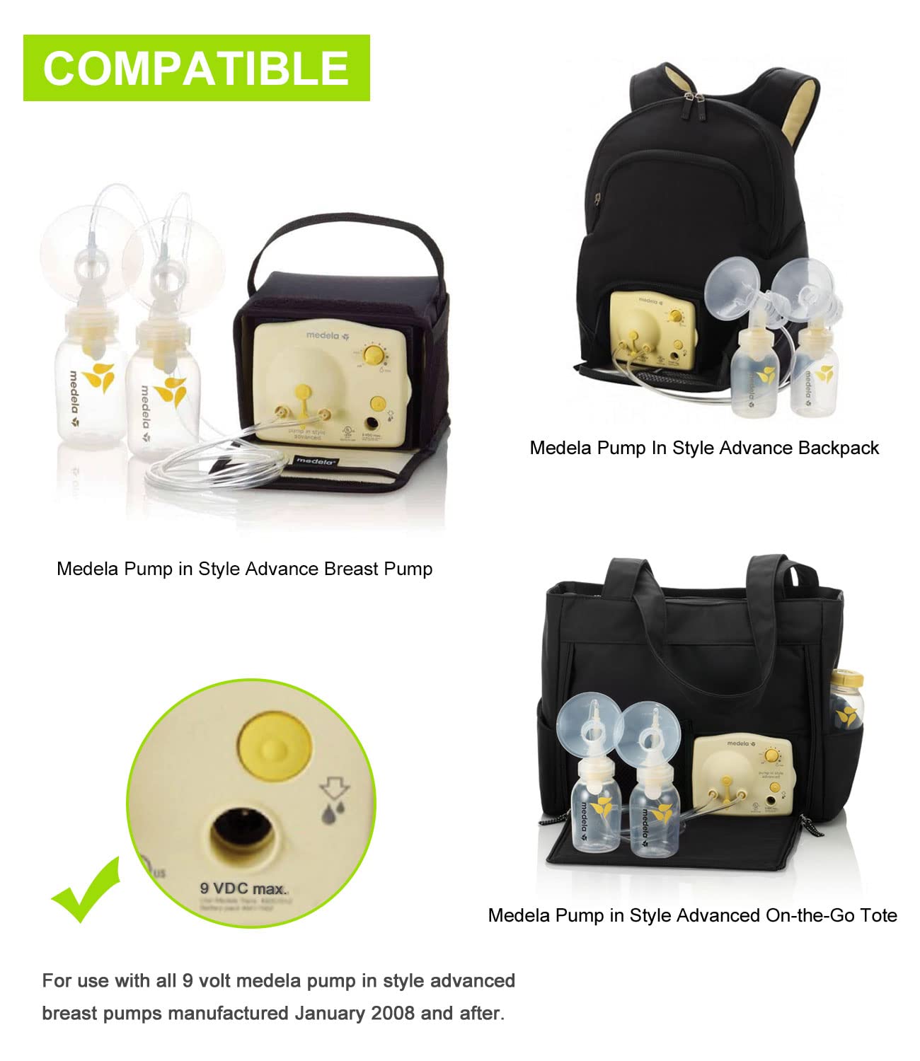 Lantisri 9V Adapter Replacement For Medela Pump, Ac Dc Power Supply For Medela Pump In Style Advanced Breast Pump #9207010, 6.6