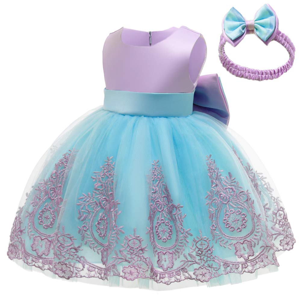 Cmmchaah Flower Girls Dresses Wedding Baby Birthday Party Christmas Easter Pageant Event Prom Dress (Purple+Blue,90)