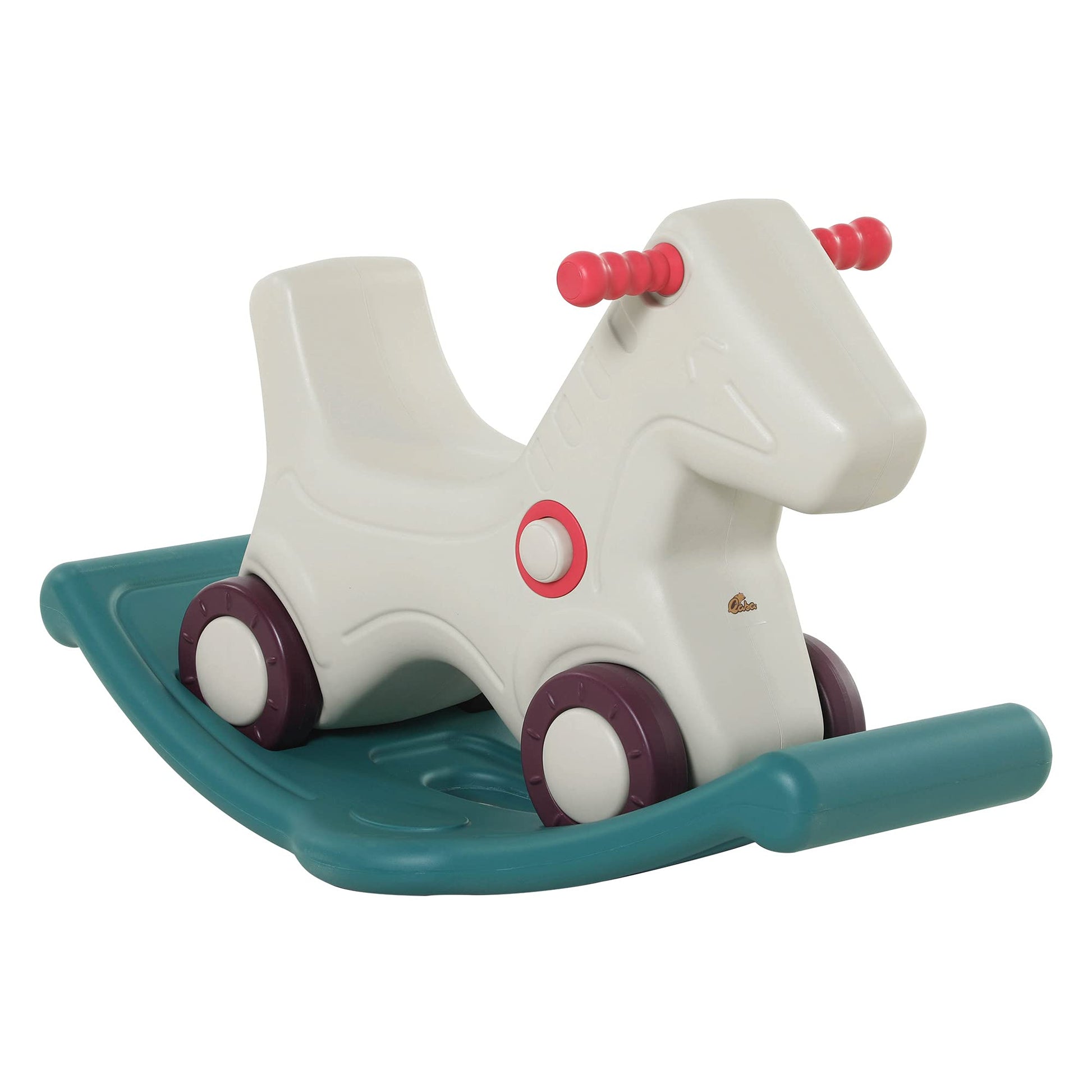 Qaba Kids 2 in 1 Rocking Horse & Sliding Car for Indoor & Outdoor Use w/Detachable Base, Wheels, Smooth Materials, Grey and Gree