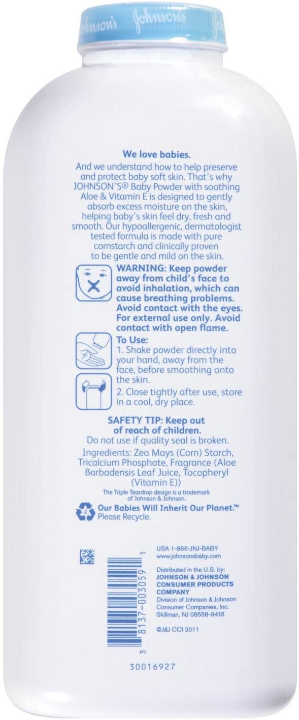 Johnson'S Baby Powder, Pure Cornstarch, Aloe & Vitamin E, 22 Ounce (Pack Of 2) - Packaging May Vary