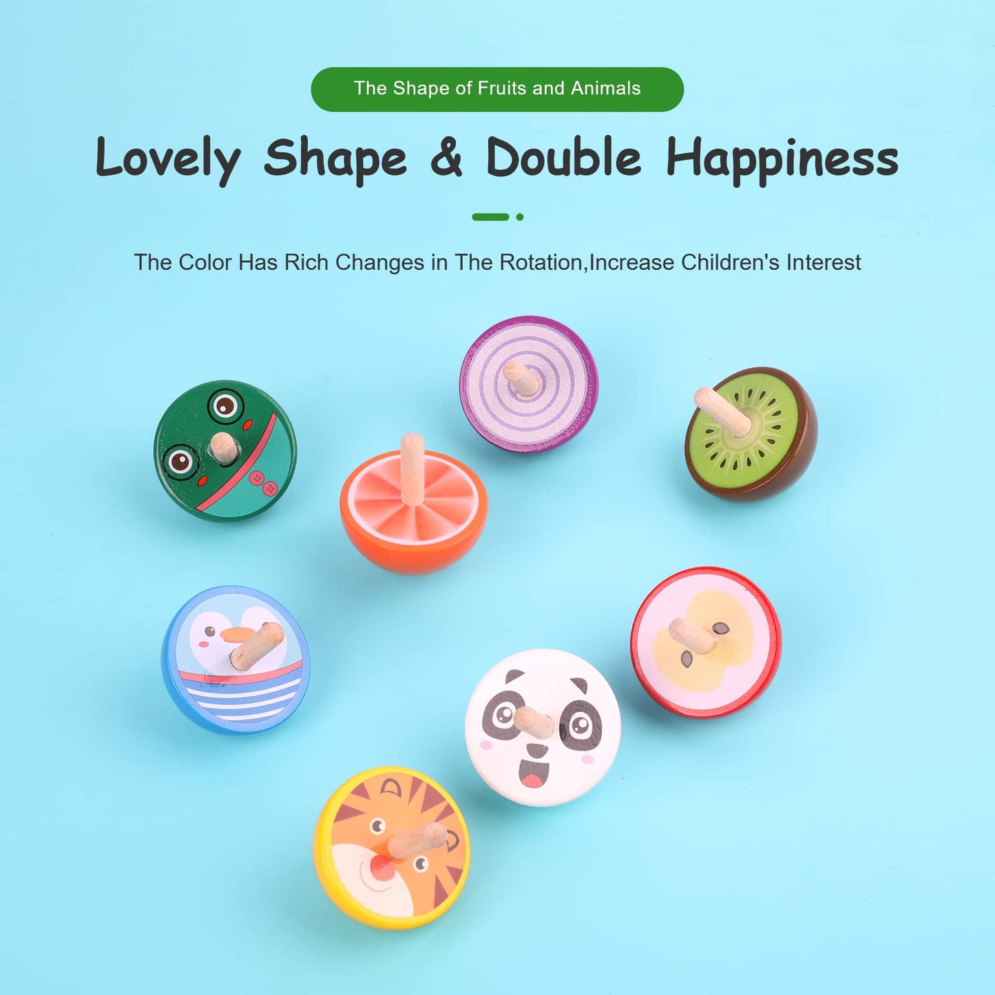 Wodi Wooden Spinning Tops, 16 Pcs Wood Novelty Gyroscopes, Kids Handmade Painted Spinner, Kindergarten Toys, Vintage Craft Spin