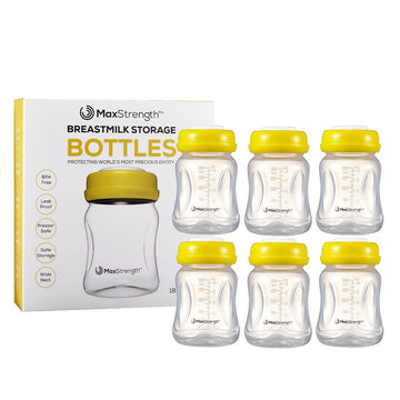 Breastmilk Bottles 6Pc Set With Leak Proof Lids By Max Strength Pro, 6.Oz 180Ml Reusable Wide Neck Bottles Best For Breast Milk