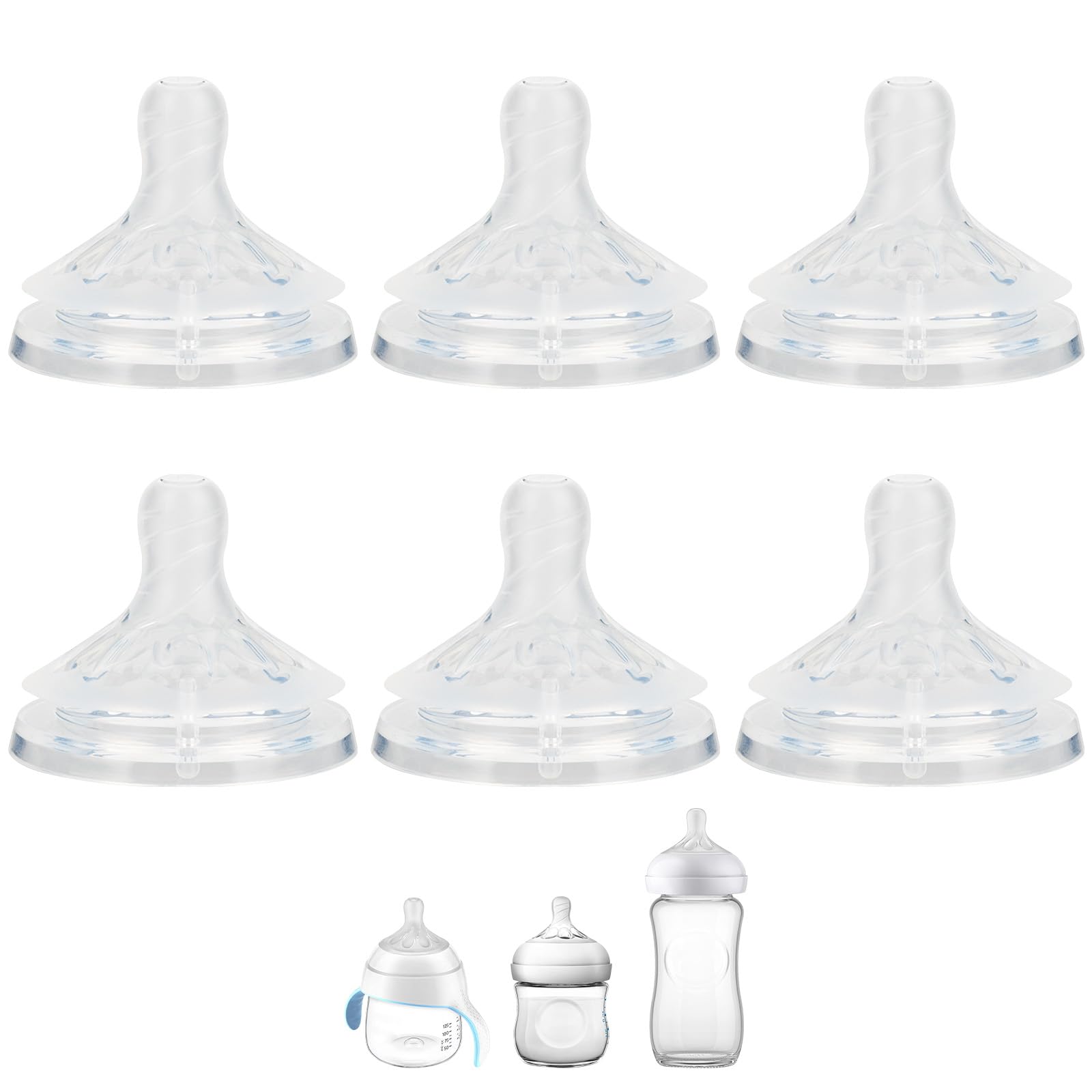 Silicone Nipple for Philips Avent Natural Baby Bottles and Natural Trainer Sippy Cup, Medium Flow (Flow 3), 1m+, 6 Count