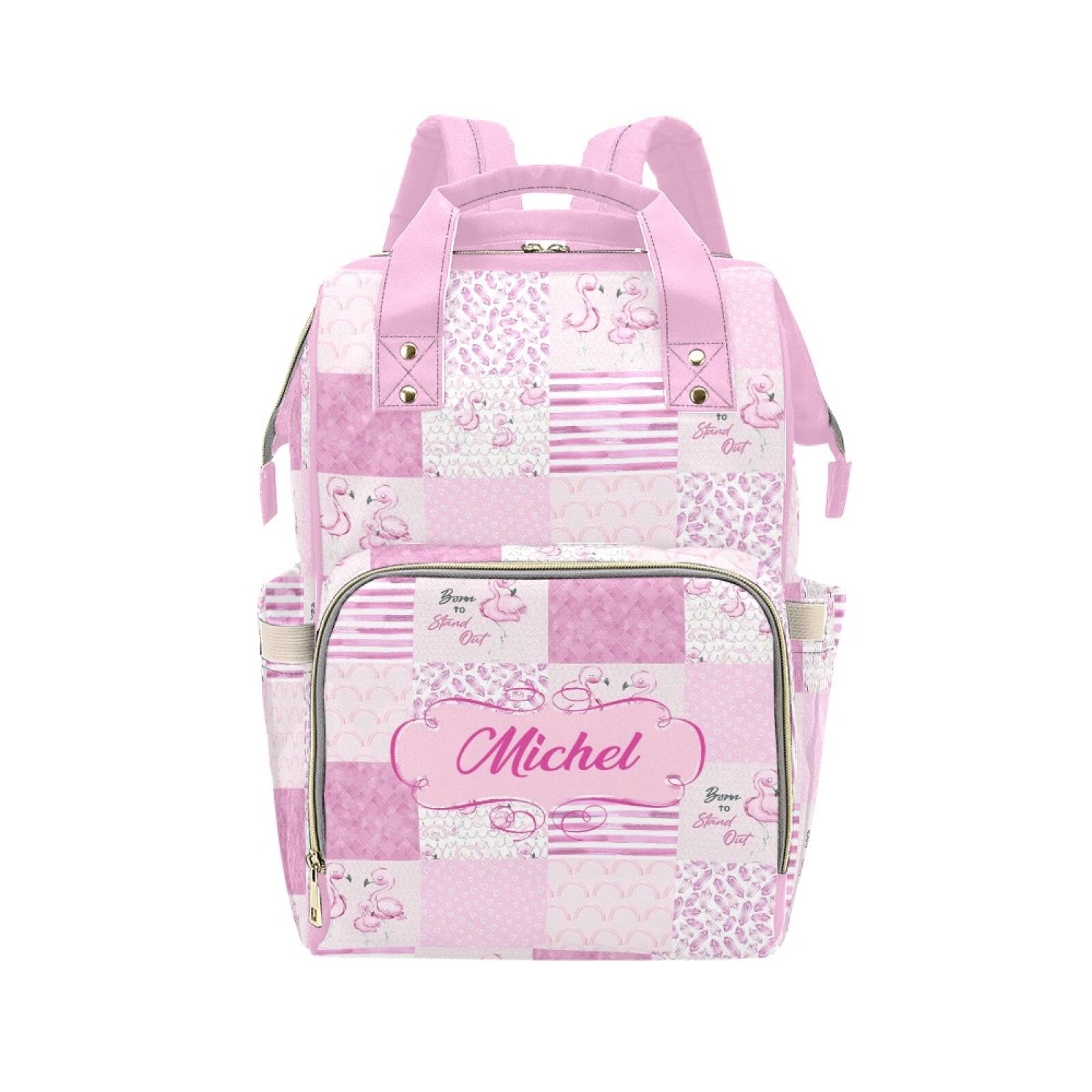 Custom Flamingo Baby Diaper Bag with Name - Personalized Nursing Travel Tote Backpack for Mom or Dad, Custom Name Baby Daypack G