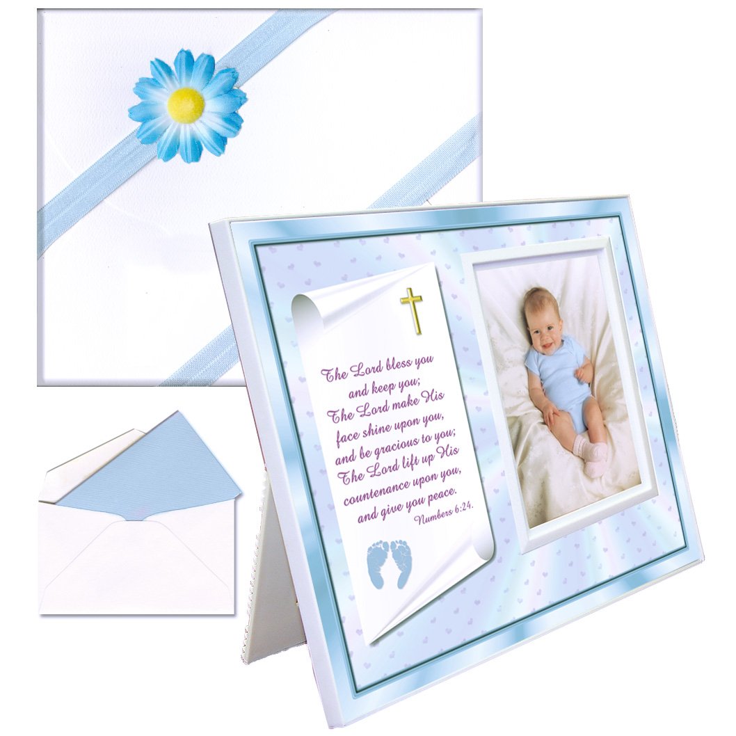 Christening Gift For Baby Boy | Cute Picture Frame | Affordable, Colorful | Holds A 3.5 X 5 Photo | Easyfront-Load Design | Blue