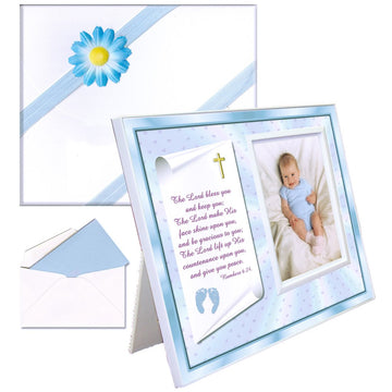 Christening Gift For Baby Boy | Cute Picture Frame | Affordable, Colorful | Holds A 3.5 X 5 Photo | Easyfront-Load Design | Blue