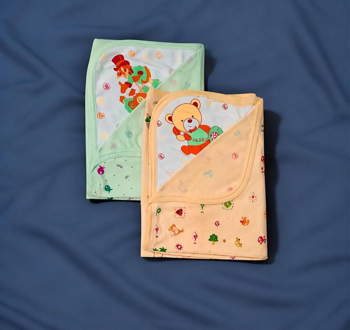 Baby Wrap Blanket, Soft Cotton, Cartoon Print, Pack of 2, Green and Yellow, Newborn