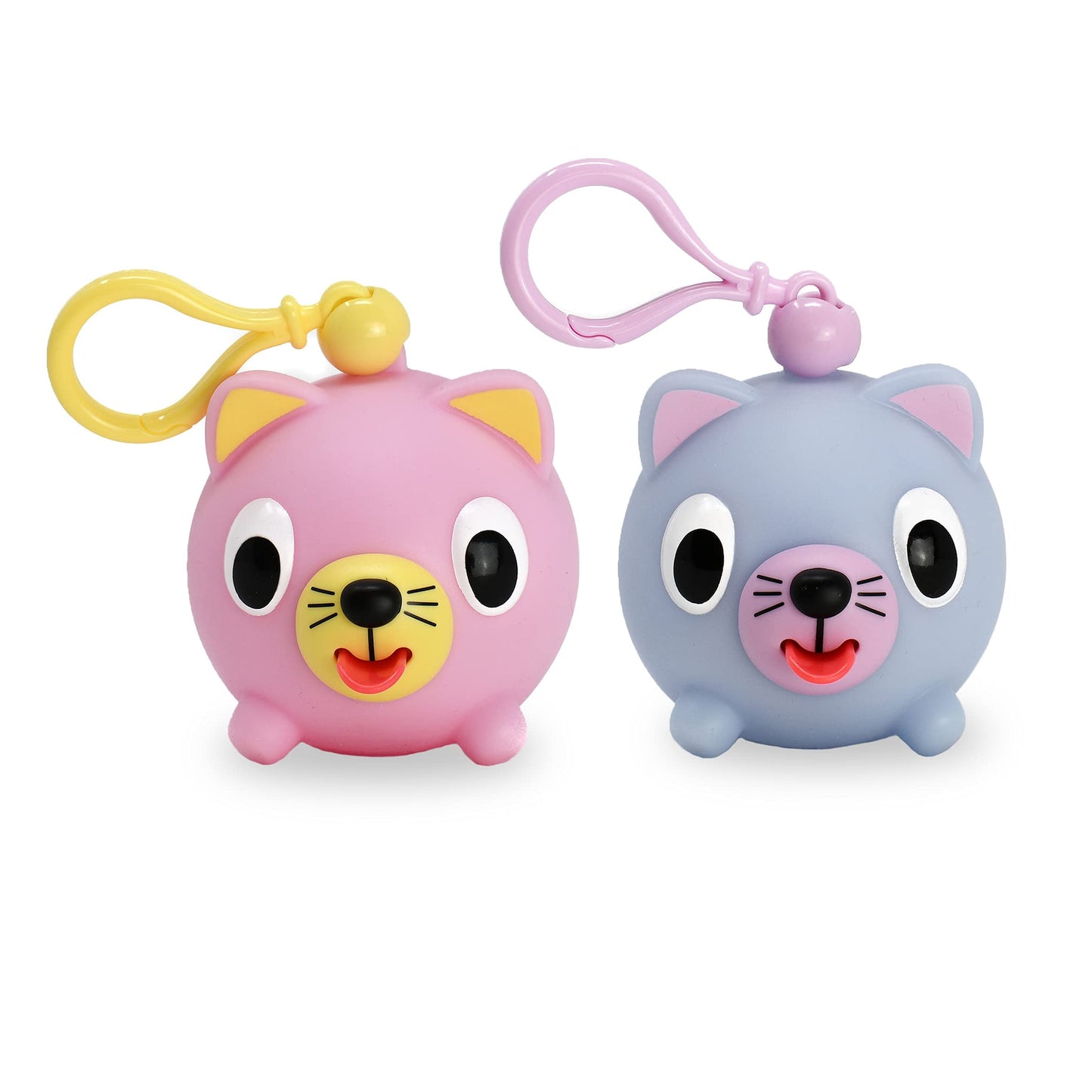 Jabber Ball Junior Cat Clip for Backpacks, Strollers, Purses, and Diaper Bags - 2 Cat Set (One Pink, One Blue)