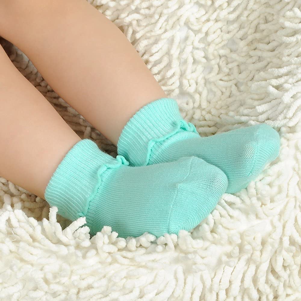 Xiyadun 6 Pairs Infant Toddler Baby Turn Cuff Ruffle Edge Ankle Socks Girls(6-12 Months, B)