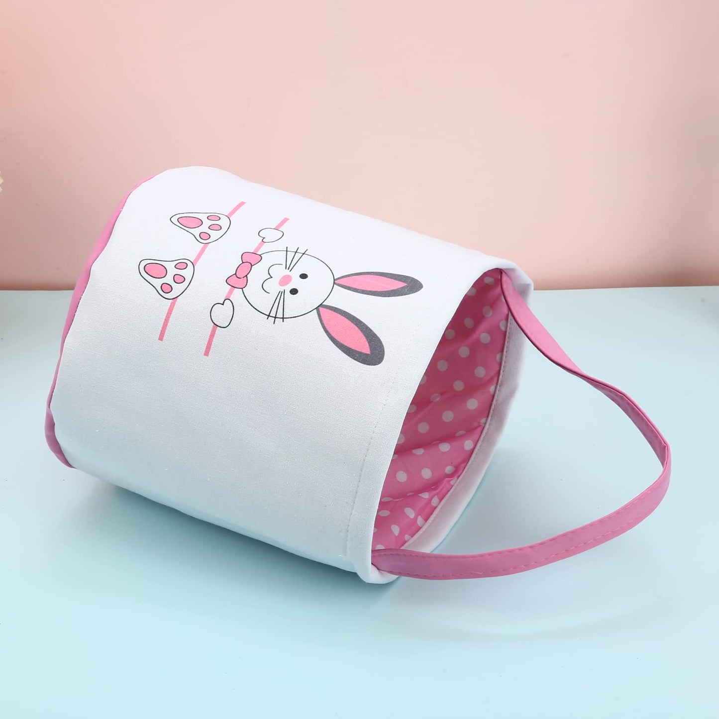 Waarms 2 Pack Easter Bunny Basket Bags For Kids, Canvas Cotton Personalized Egg Basket Hunt Bags Cute Rabbit Print Buckets For E