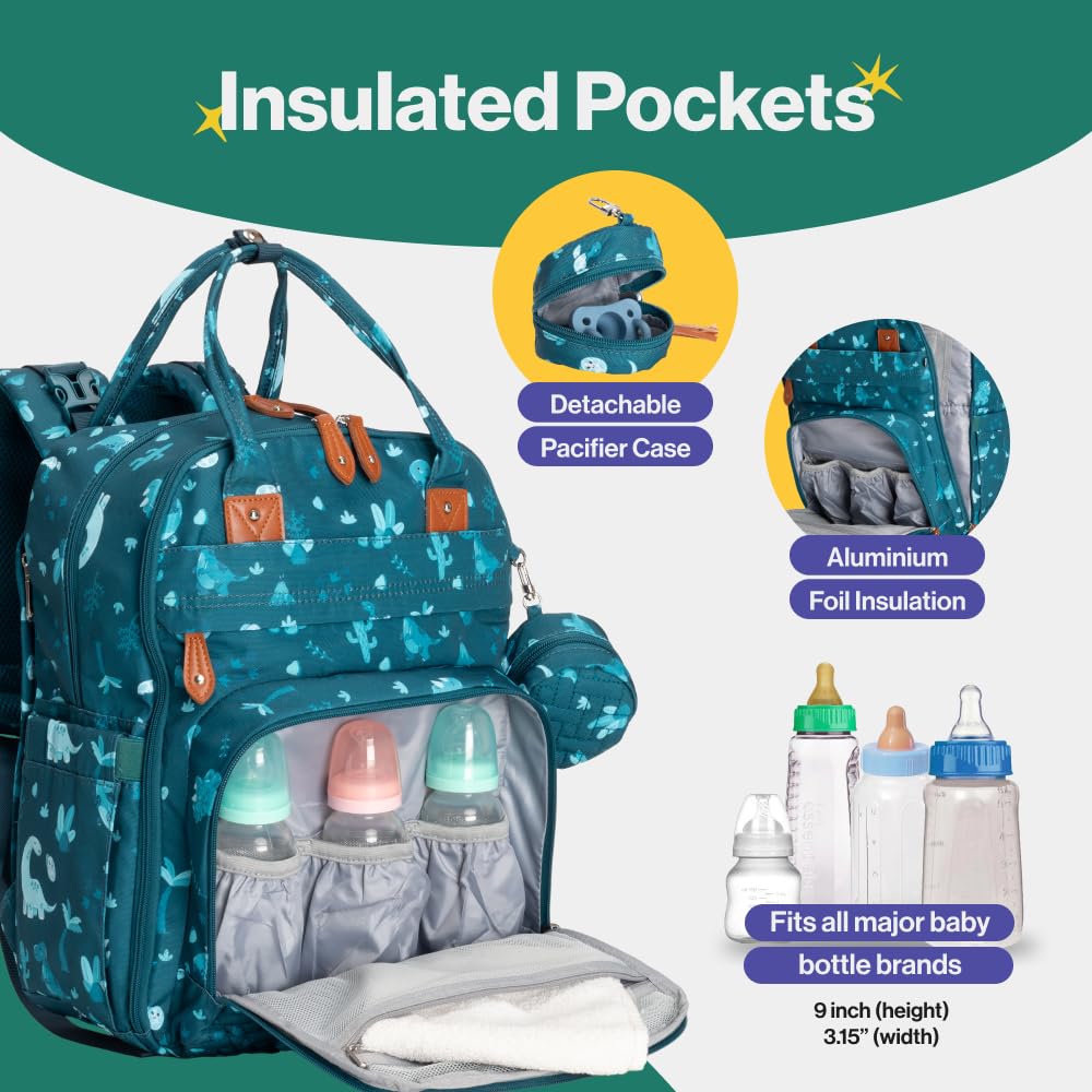 Babbleroo Diaper Bag Backpack - Baby Essentials, Travel Essentials Baby Bag With Changing Pad, Stroller Straps & Pacifier Case -