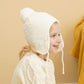 Connectyle Toddler Boys Beanies With Ear Flaps Kids Pompom Beanie Hat Fleece Lined Knit Winter Skull Caps M White