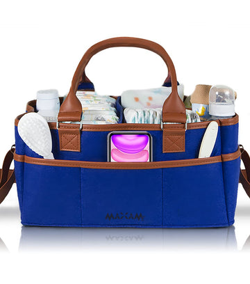 Baby Diaper Caddy Organizer Large With Shoulder Strap | Trendy Navy Blue Portable Nursery Storage Bin - Premium Quality Tote Bag