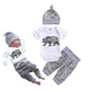Unutiylo Newborn Baby Boy Clothes Baby Bear Letter Print Romper+Long Pants+Hat 3Pcs Outfits Set White
