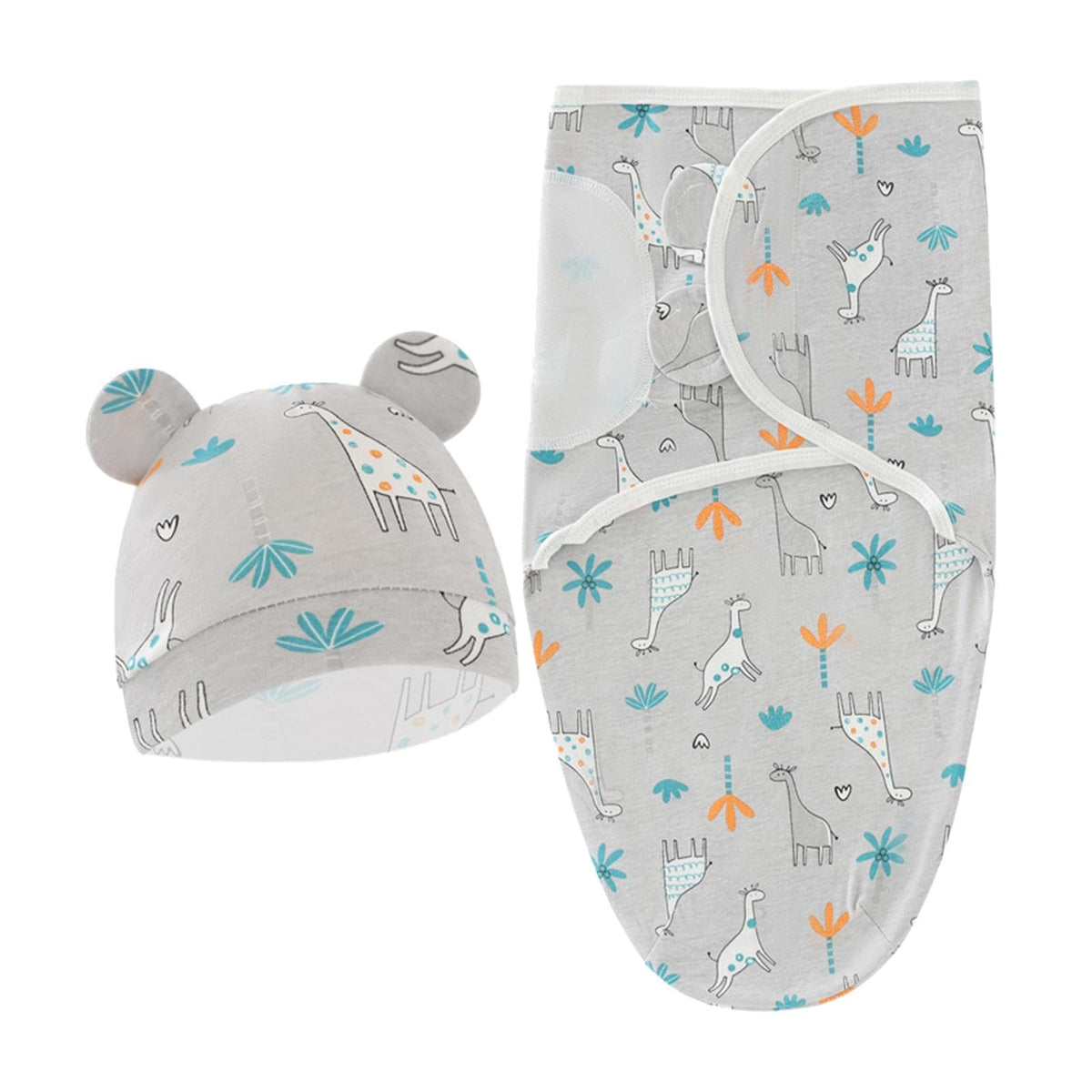 ILSMYSUTRA Newborn Swaddle Wraps Wrap Hat Babies Infant Blanket for Newborn Girls Gifts Gray Giraffe